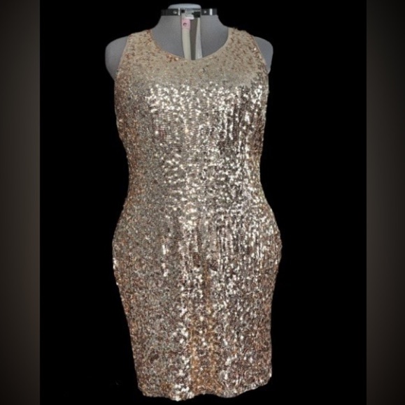 NWT, Maner gold sequin, bodycon mini dress; Plus Sz 2x - Picture 1 of 3